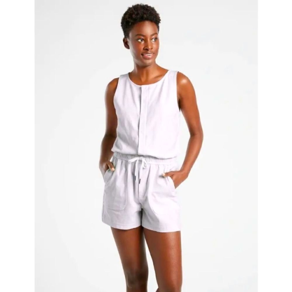 Athleta Farallon Printed Organic Cotton Sleeveless Romper Size 3X White/Gray
